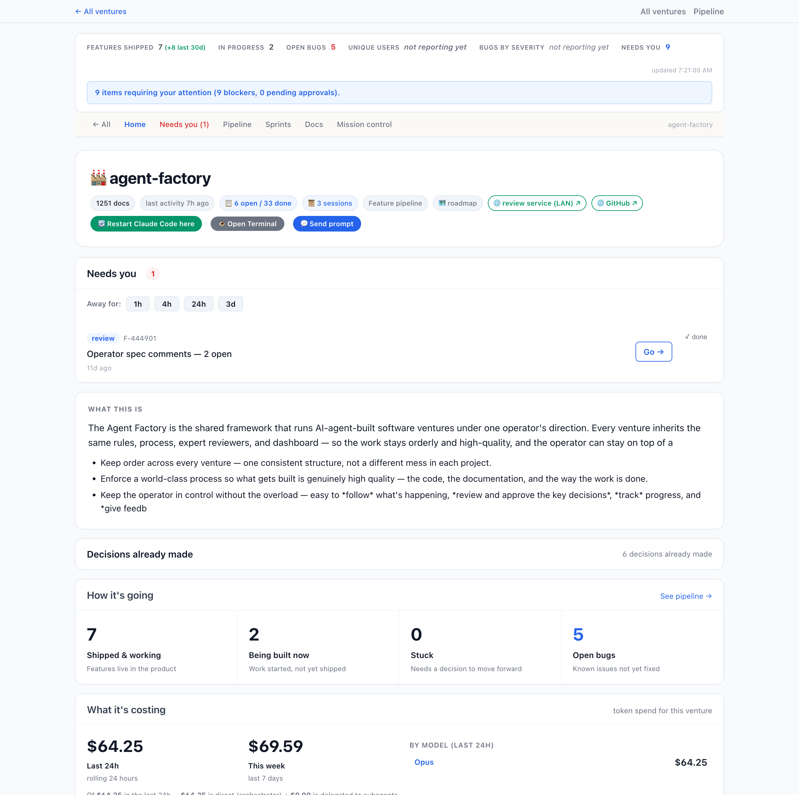 The agent-factory operator dashboard