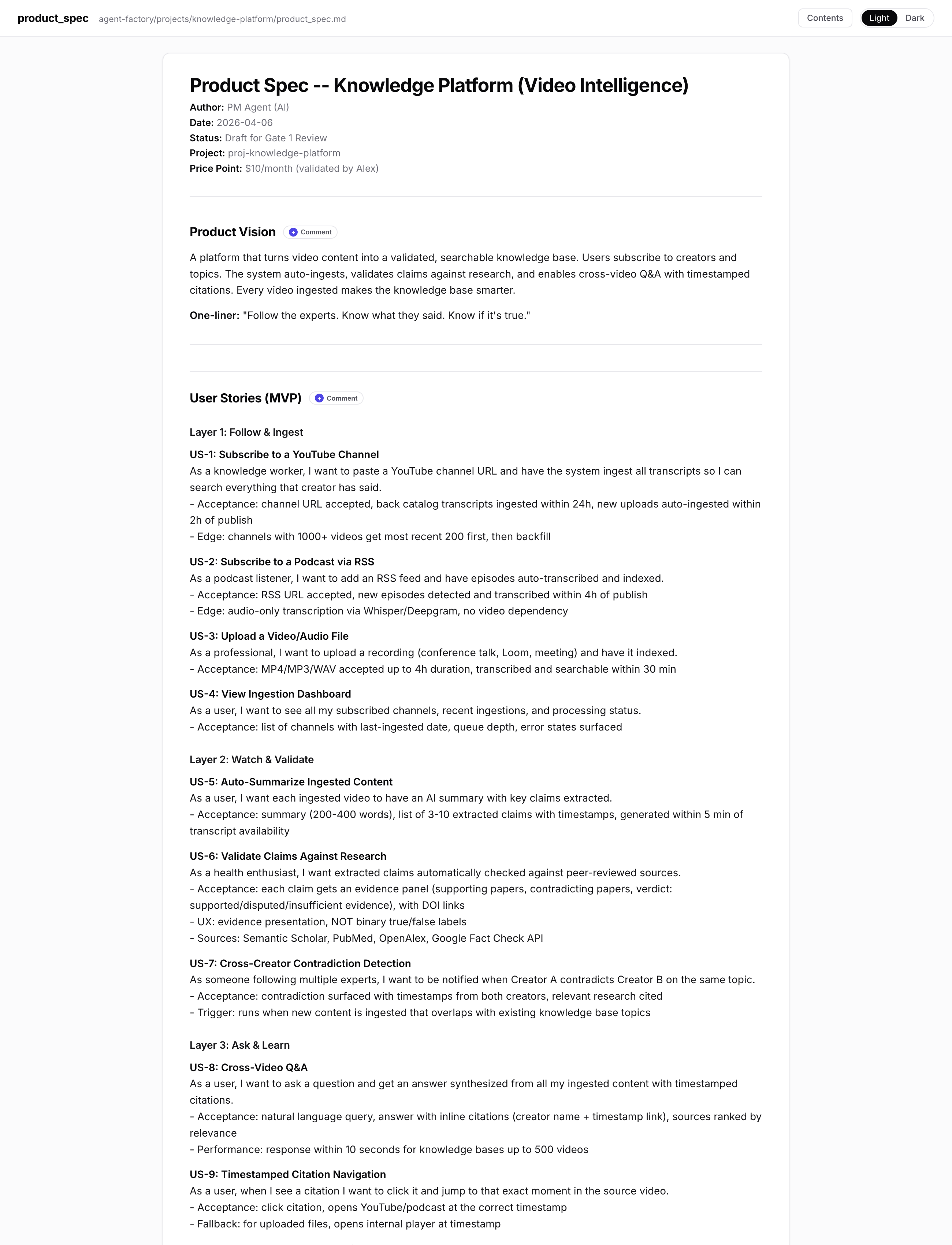 A spec rendered as a clean readable page